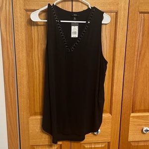Black Mossimo tank top. Vneck with faux leather inset. Size XL. Rounded …